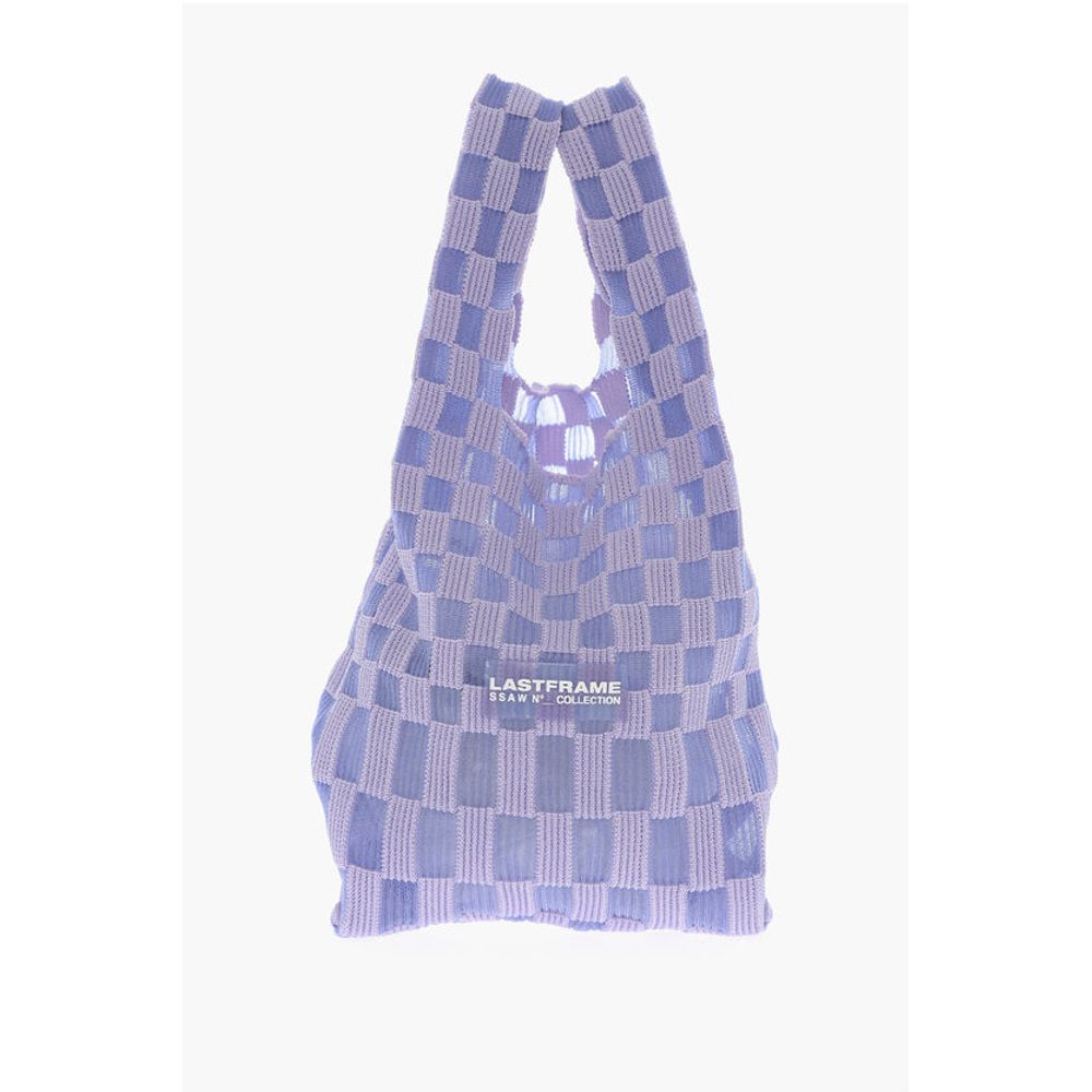 Last Frame Checked Knitted Tote Bag with Faux Leather Shoulder Strap
