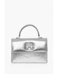 Off-White Metallic Leather Handbag with Removable Shoulder Strap