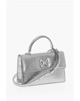 Off-White Metallic Leather Handbag with Removable Shoulder Strap
