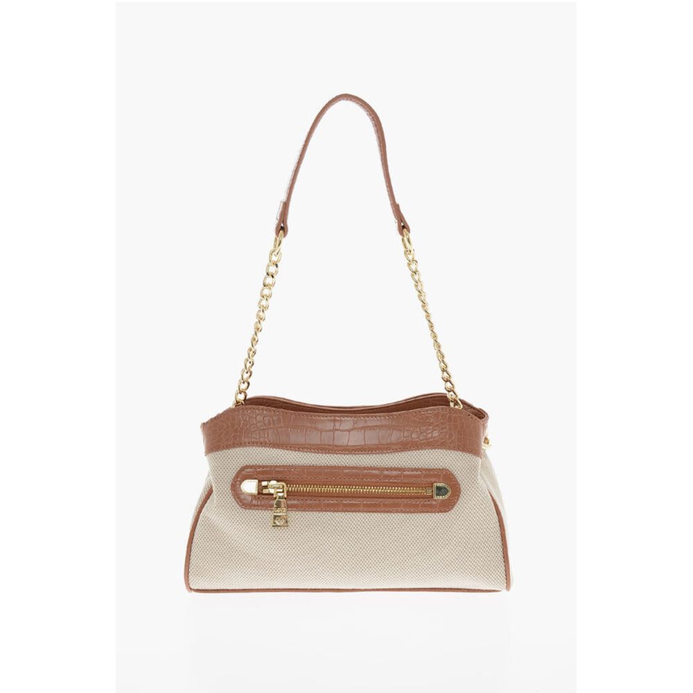 Moschino LOVE Braided Fabric Handle Bag with Crocodile Effect Faux Le