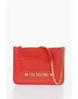 Moschino LOVE Crocodile Effect Faux Leather Clutch with Golden Logo