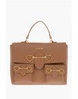 Moschino LOVE Faux Leather Handle Bag with Pockets and Clamp Front