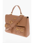 Moschino LOVE Faux Leather Handle Bag with Pockets and Clamp Front