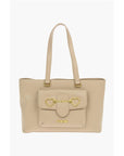 Moschino LOVE Faux Leather Maxi Front Pocket Tote Bag with Heart Clam