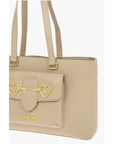 Moschino LOVE Faux Leather Maxi Front Pocket Tote Bag with Heart Clam