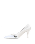 Prada Satin And Metallic Silver Leather Pumps
