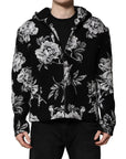 Dolce & Gabbana Black Wool Floral Printed Men Hooded Jacket