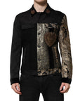 Dolce & Gabbana Black Gold Floral Jacquard Men Biker Jacket