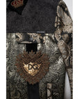 Dolce & Gabbana Black Gold Floral Jacquard Men Biker Jacket