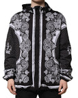 Dolce & Gabbana Black Bandana Print Hooded Bomber Jacket