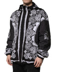 Dolce & Gabbana Black Bandana Print Hooded Bomber Jacket