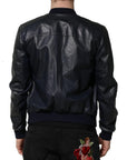 Dolce & Gabbana Black Lambskin Leather Biker Full Zip Jacket