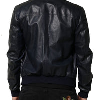 Dolce & Gabbana Black Lambskin Leather Biker Full Zip Jacket