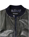Dolce & Gabbana Black Lambskin Leather Biker Full Zip Jacket