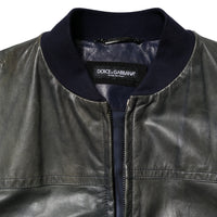 Dolce & Gabbana Black Lambskin Leather Biker Full Zip Jacket