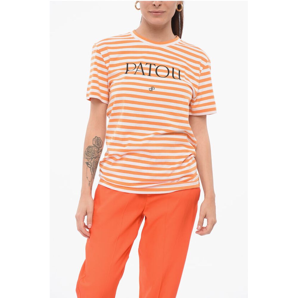 Patou Awning Striped Cotton T-Shirt with Printed Logo