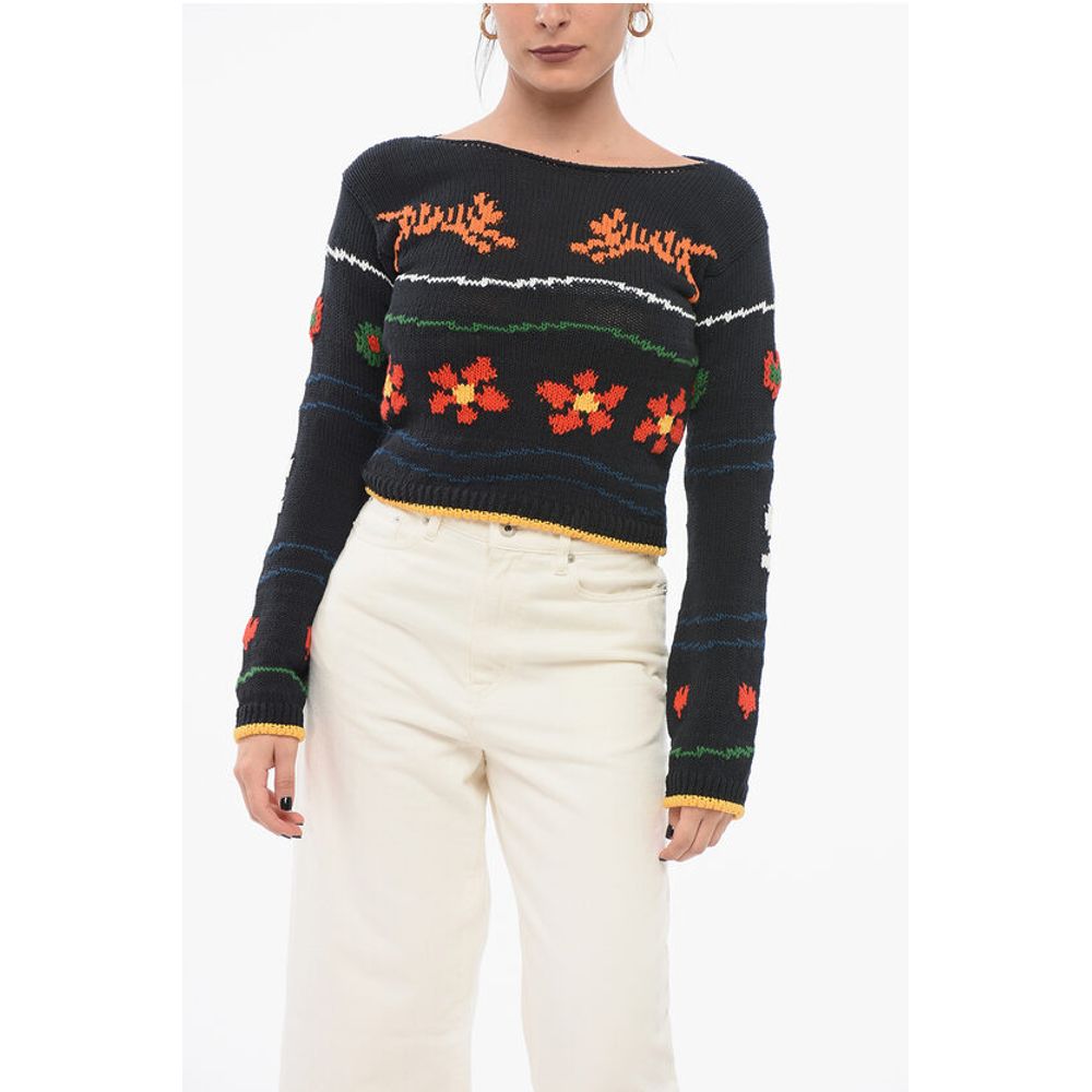 Kenzo Jacquard Cotton Blend Crop Sweater
