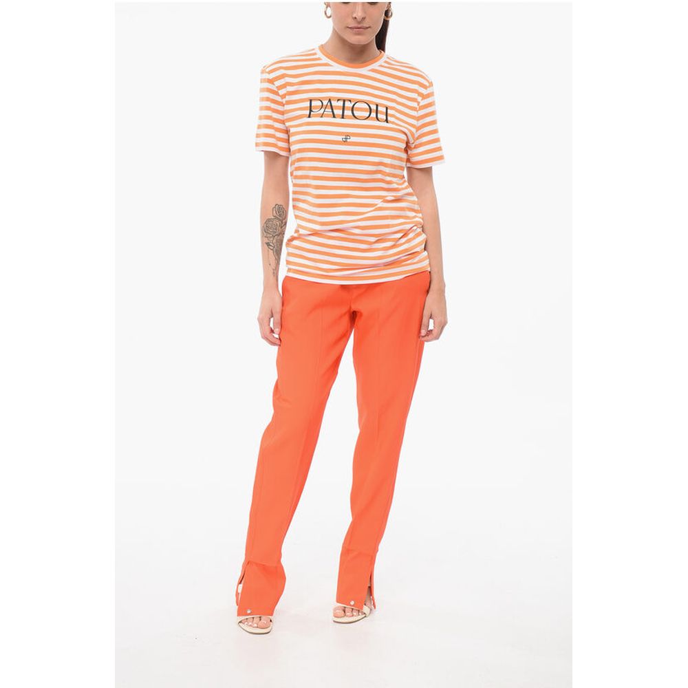 Patou Awning Striped Cotton T-Shirt with Printed Logo