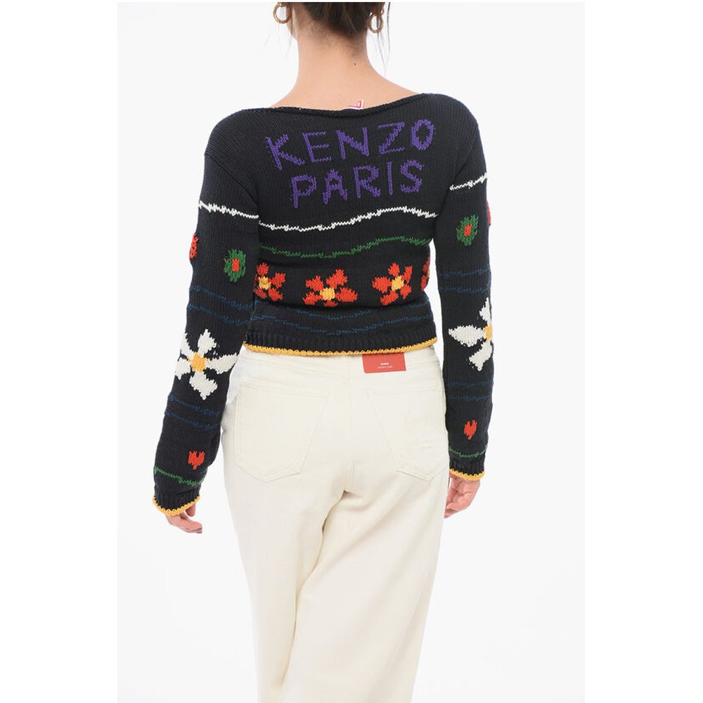 Kenzo Jacquard Cotton Blend Crop Sweater
