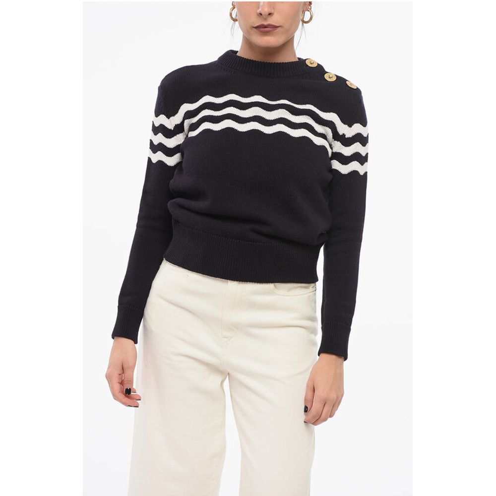 Patou Crew Neck Wave Motif Cotton Blend Sweater