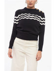 Patou Crew Neck Wave Motif Cotton Blend Sweater