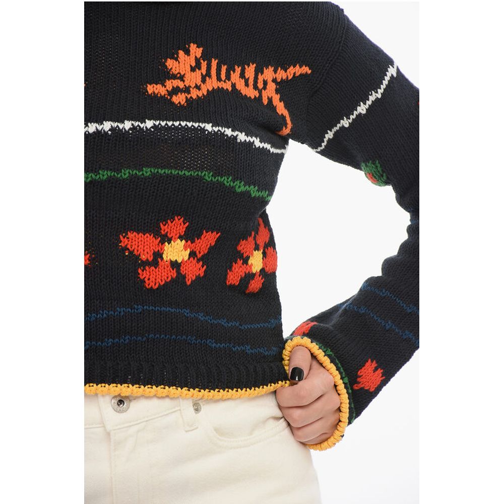 Kenzo Jacquard Cotton Blend Crop Sweater