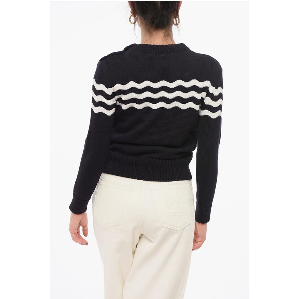 Patou Crew Neck Wave Motif Cotton Blend Sweater