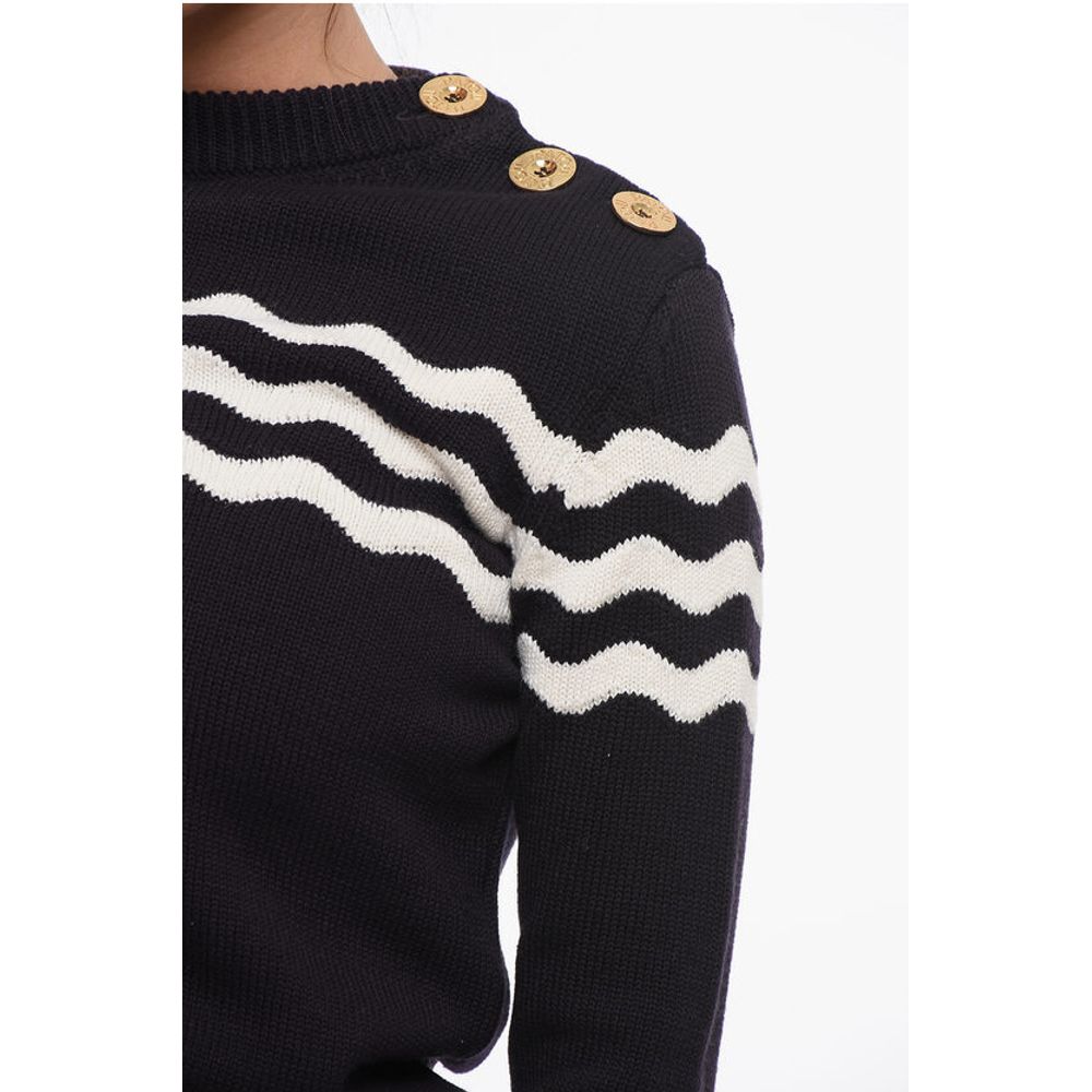 Patou Crew Neck Wave Motif Cotton Blend Sweater