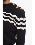 Patou Crew Neck Wave Motif Cotton Blend Sweater