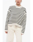 Ami Alexandre Mattiussi Crew Neck Cotton Blend Sweater with Awning Stripes