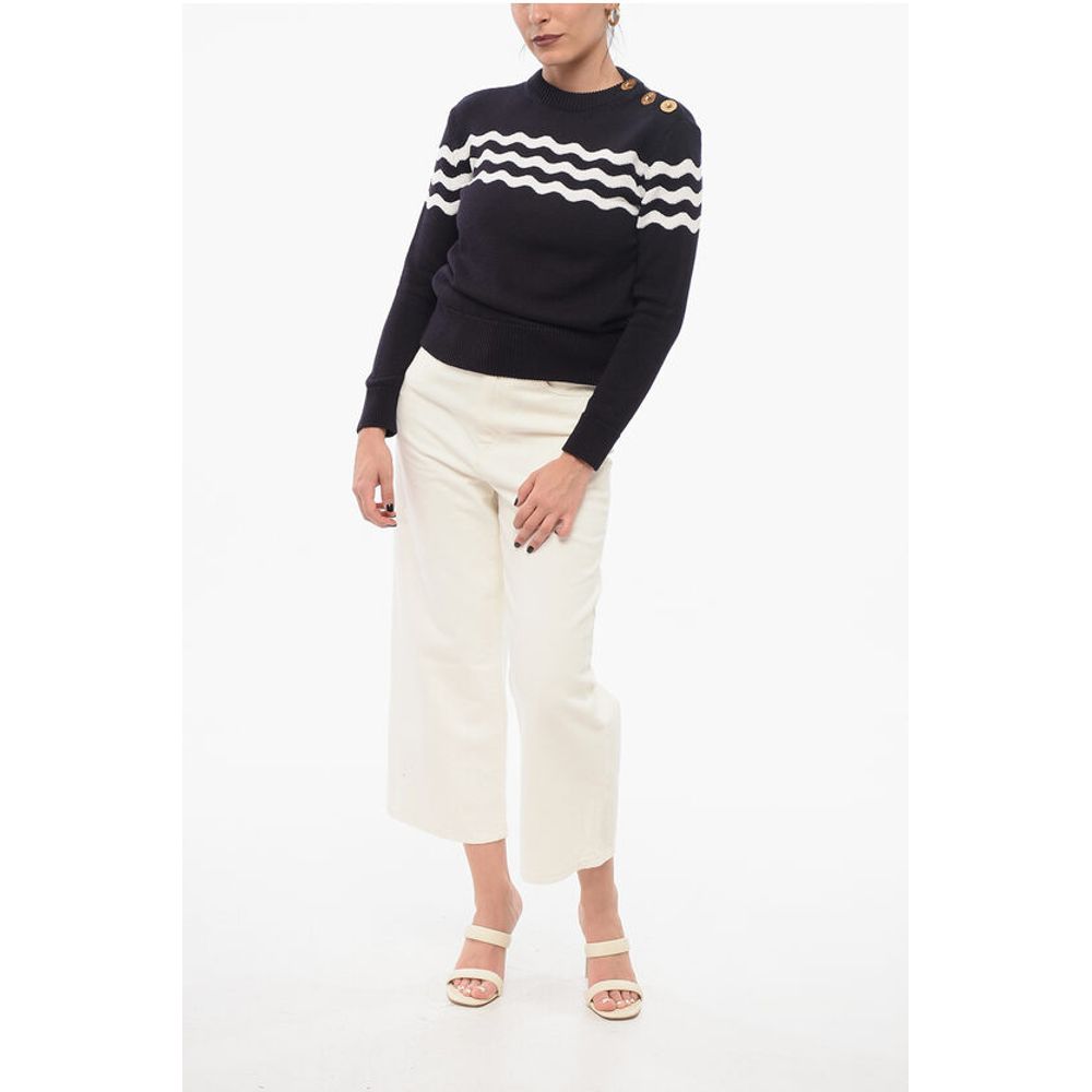 Patou Crew Neck Wave Motif Cotton Blend Sweater