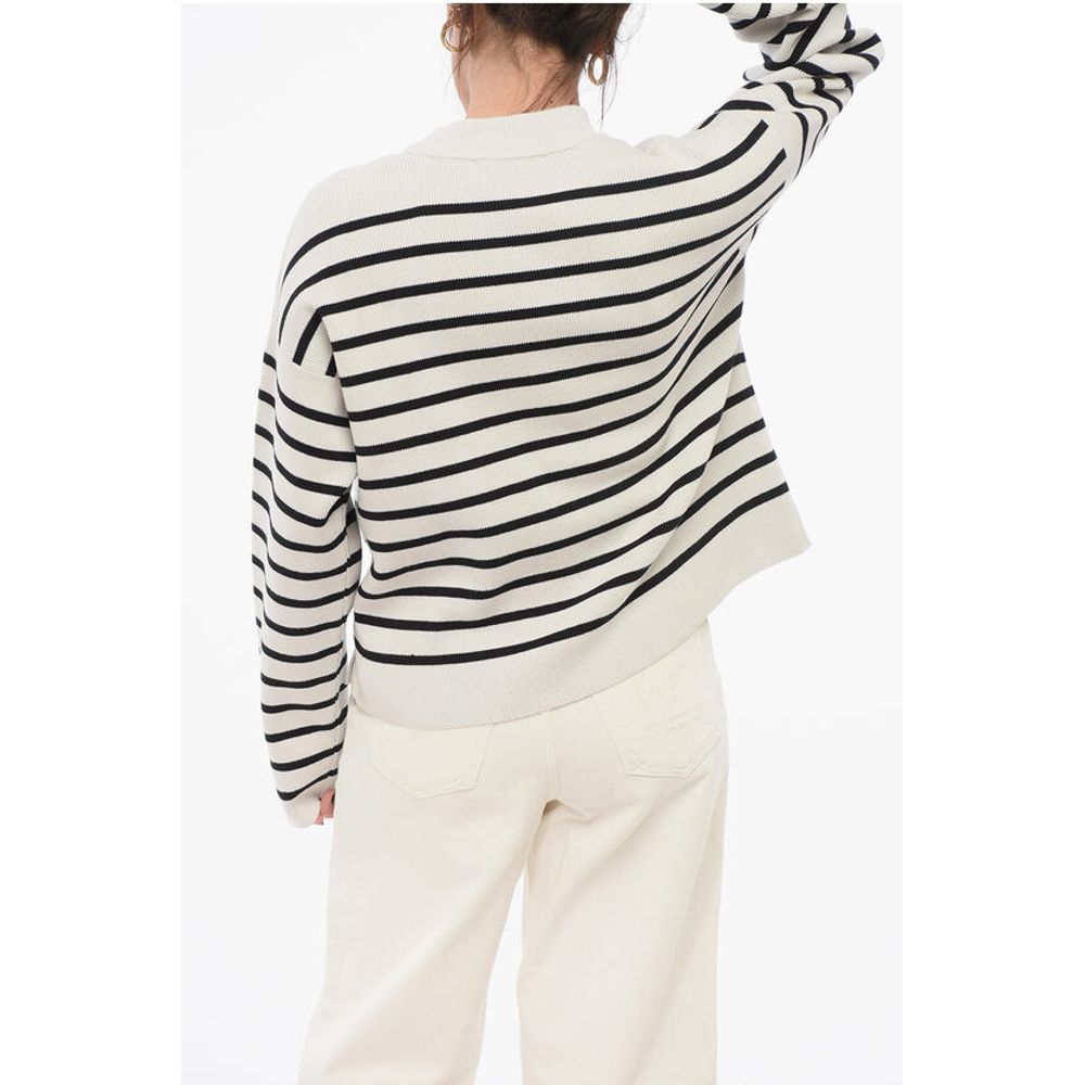 Ami Alexandre Mattiussi Crew Neck Cotton Blend Sweater with Awning Stripes