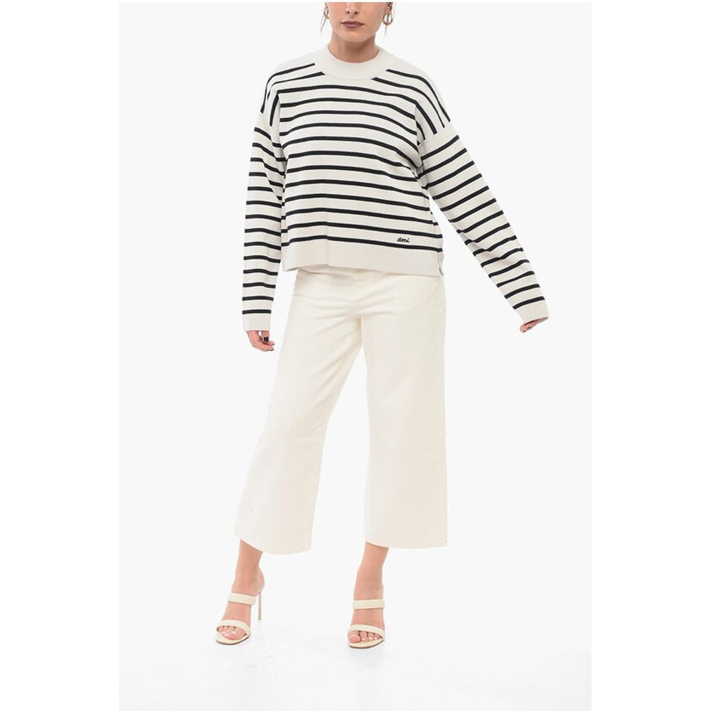 Ami Alexandre Mattiussi Crew Neck Cotton Blend Sweater with Awning Stripes