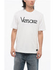 Versace Crew Neck Cotton T-Shirt with Embroidered Logo