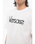 Versace Crew Neck Cotton T-Shirt with Embroidered Logo