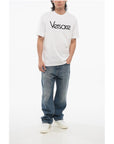 Versace Crew Neck Cotton T-Shirt with Embroidered Logo