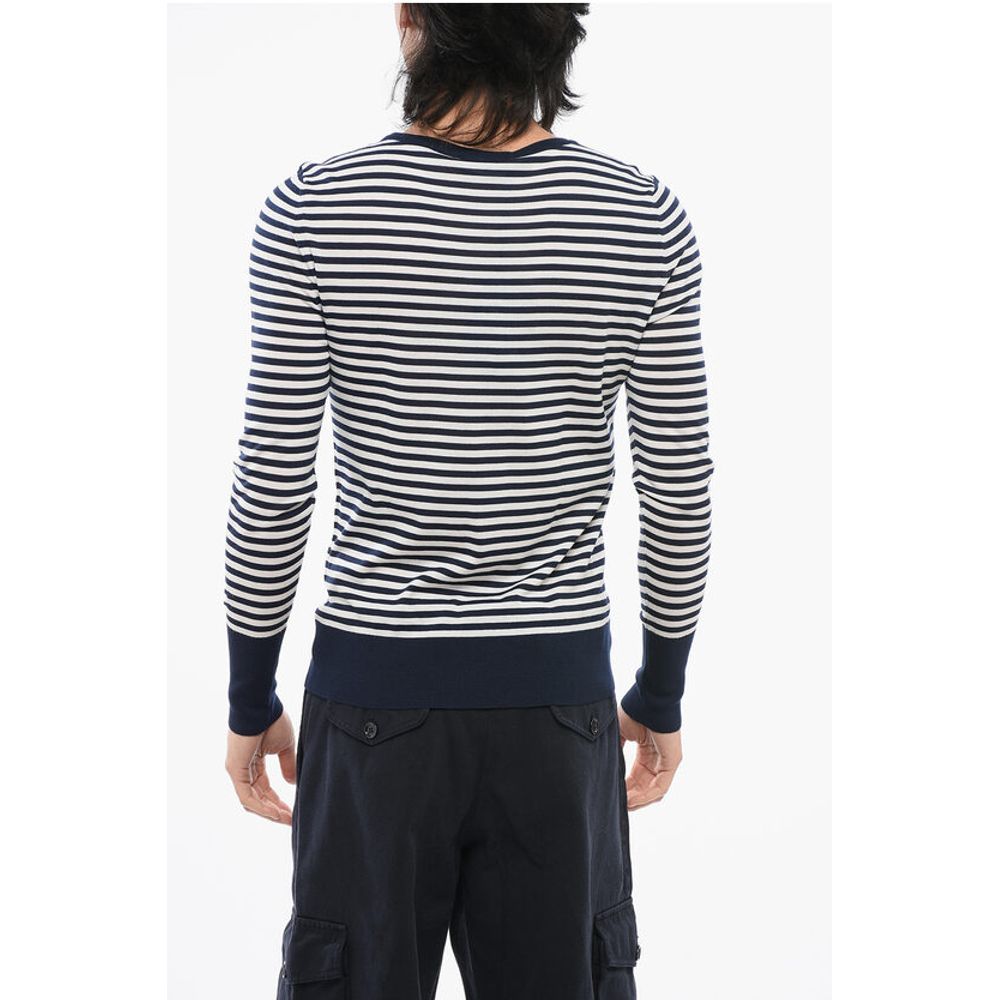 Dolce & Gabbana Crew Neck Virgin Wool Sweater with Awning Stripe Motif
