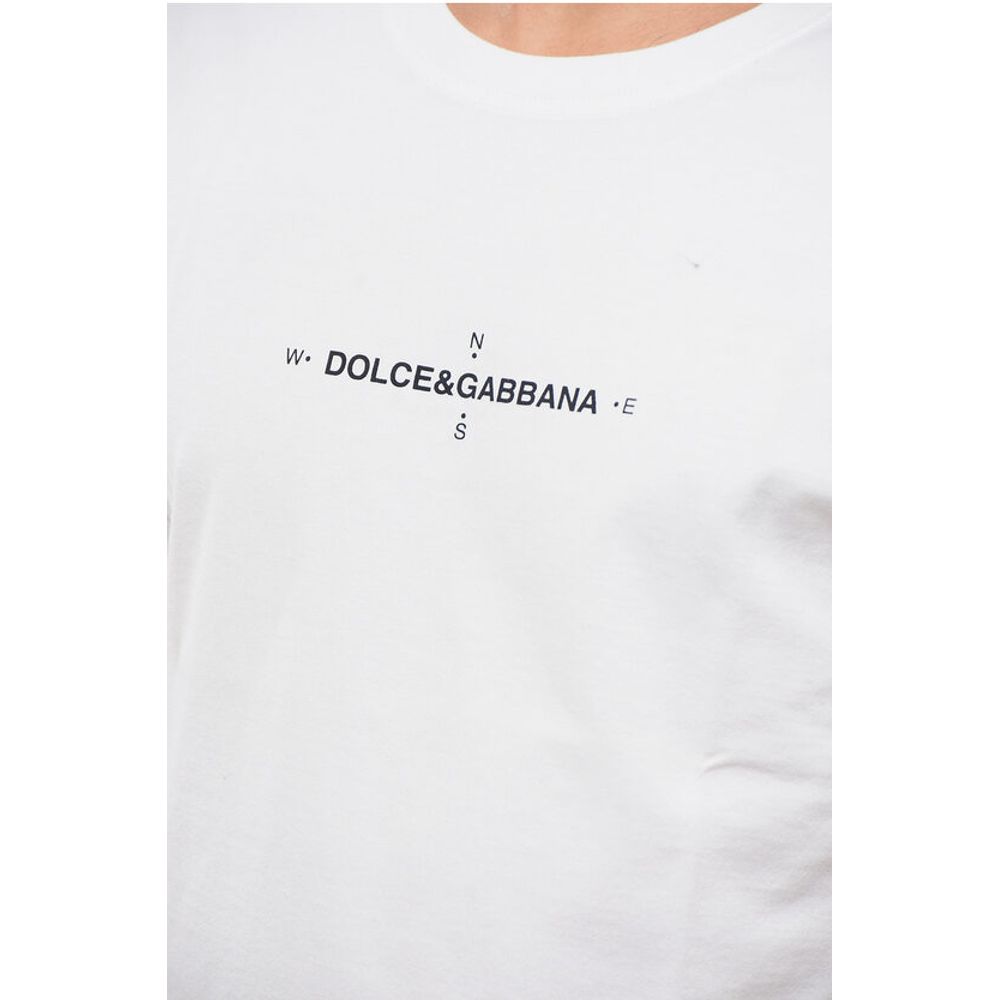 Dolce & Gabbana Crew Neck COMPASS Cotton T-Shirt with Prints