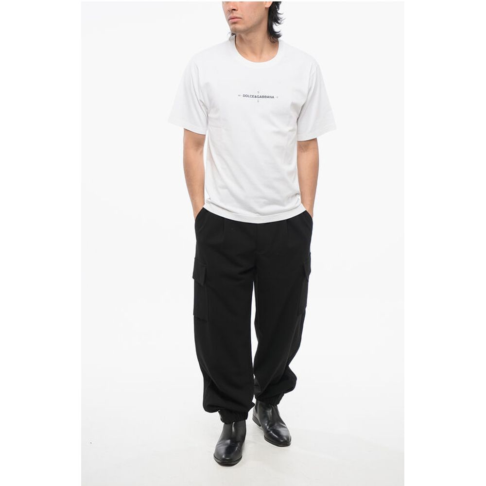 Dolce & Gabbana Crew Neck COMPASS Cotton T-Shirt with Prints