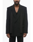 Valentino Double-breasted Virgin Wool Blazer with Tie Detail