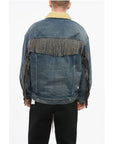 Celine Shearling Lined Denim Jacket with Rhinestoned Fringes