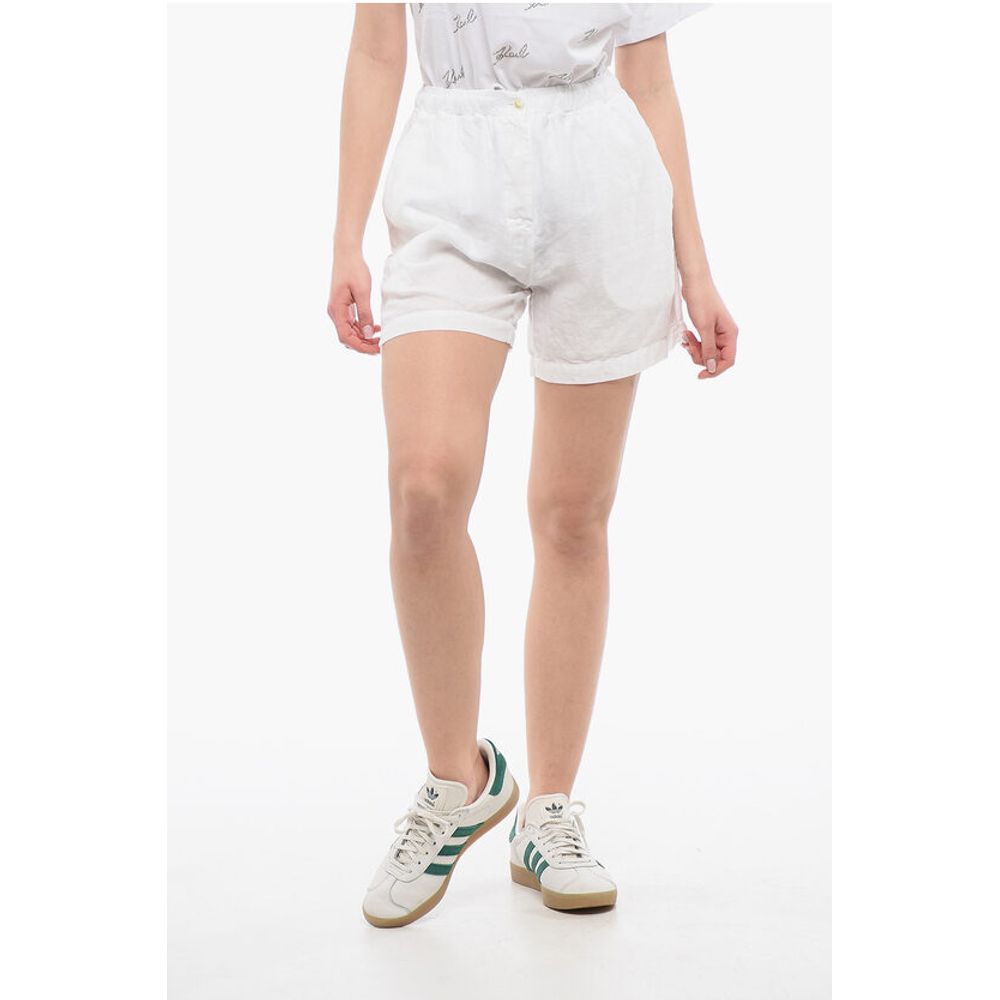Finamore 1925 Solid Color Linen and Cotton Shorts with Elastic Waistband