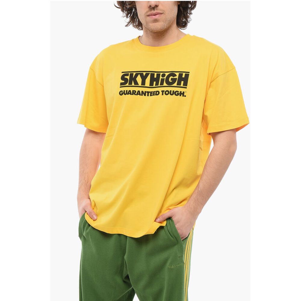 Sky High Farm Solid Color Crew-neck T-Shirt with Contrasting Print
