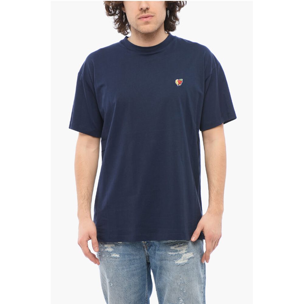 Sky High Farm Solid Color Crew-neck T-Shirt with Contrasting Embroidery