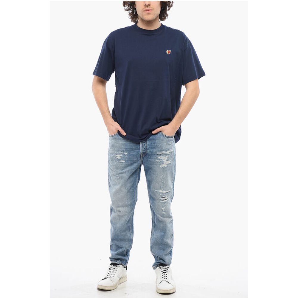 Sky High Farm Solid Color Crew-neck T-Shirt with Contrasting Embroidery