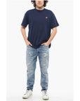 Sky High Farm Solid Color Crew-neck T-Shirt with Contrasting Embroidery