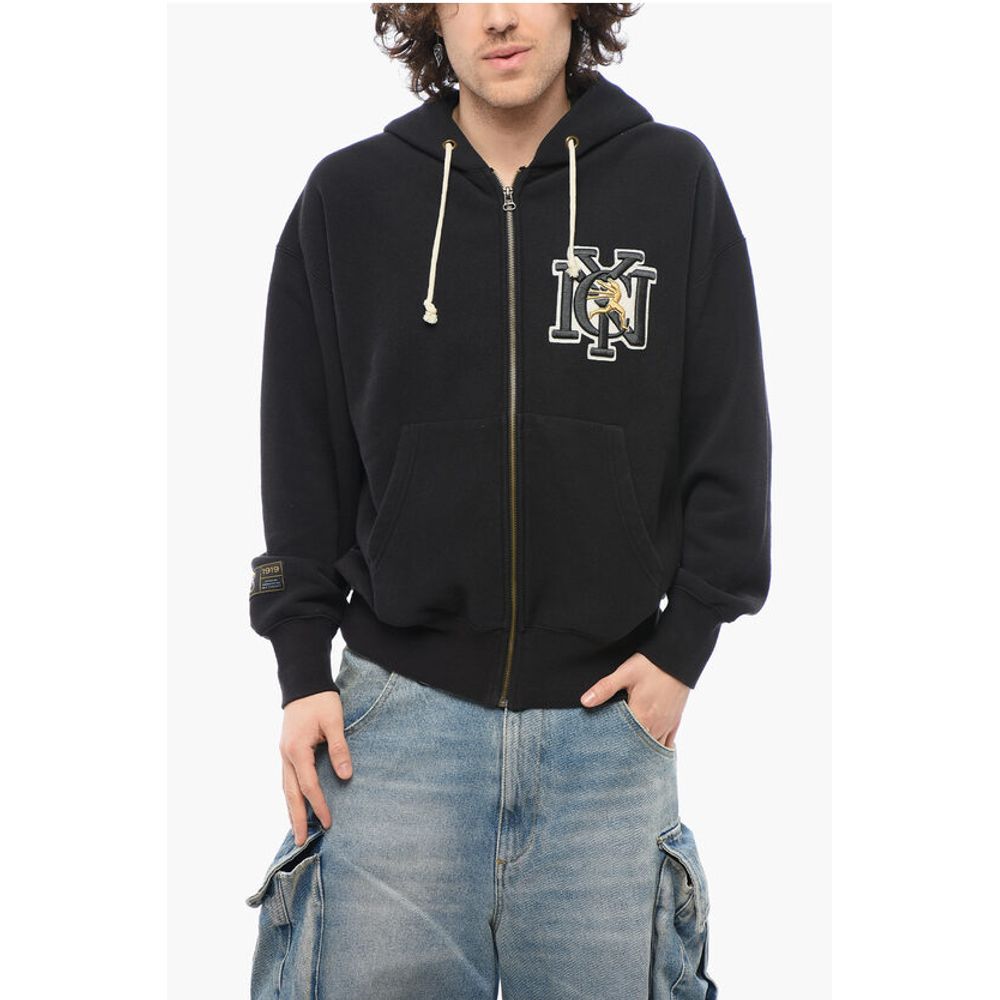 Champion Fleeced-Cotton Sweatshirt with Embossed Embroidery and Zip C