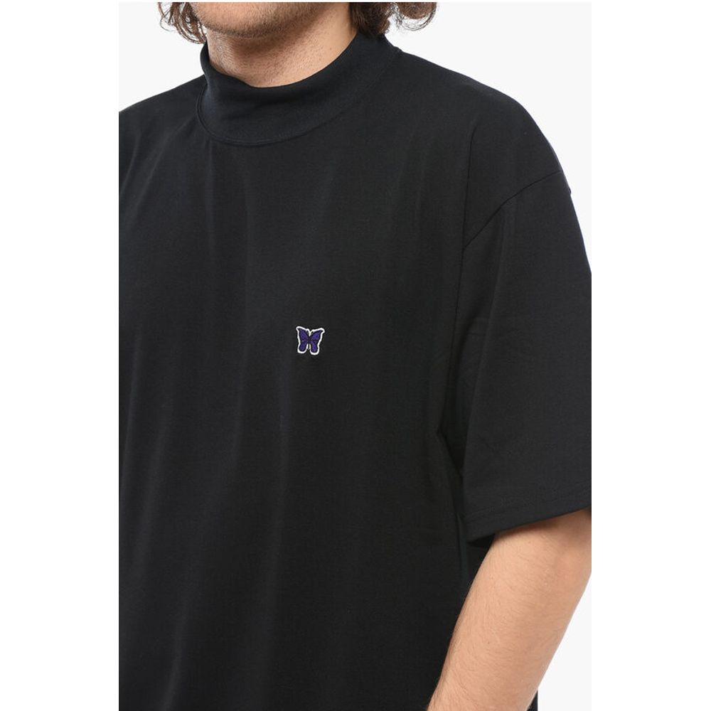 Needles Solid Color Mock-Neck T-Shirt with Butterfly Embroidery