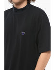 Needles Solid Color Mock-Neck T-Shirt with Butterfly Embroidery
