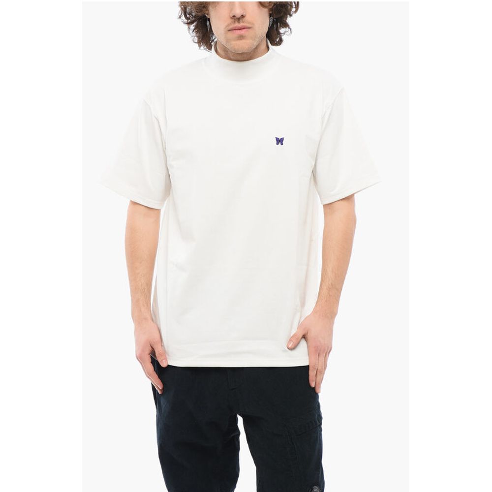 Needles Solid Color Mock-Neck T-Shirt with Butterfly Embroidery